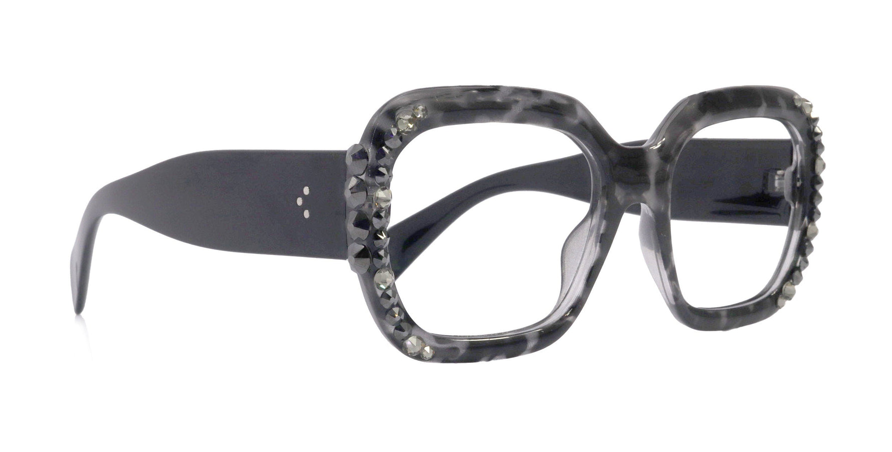 Larissa Oversized Bling Reading Glasses, Grey, Large Frame, High-End Readers, Bifocal,  Sun readers, Trendy Style,  NY Fifth Avenue