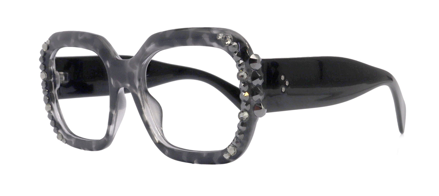 Larissa Oversized Bling Reading Glasses, Grey, Large Frame, High-End Readers, Bifocal,  Sun readers, Trendy Style,  NY Fifth Avenue