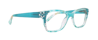Azul, (Bling) Reading Glasses 4 Women W (Aquamarine N Clear)Genuine European Crystals. +1.5..+3  NY Fifth Avenue (Wide frame)