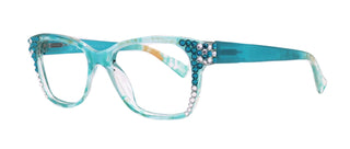 Azul, (Bling) Reading Glasses 4 Women W (Aquamarine N Clear)Genuine European Crystals. +1.5..+3  NY Fifth Avenue (Wide frame)