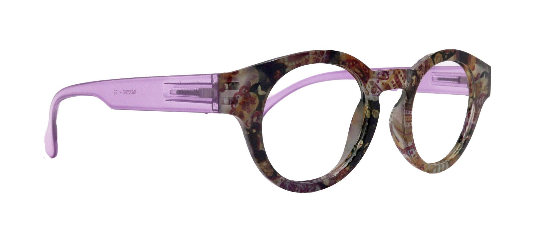 Xochitl, Premium Reading Glasses High-End Readers +1.25 .. +3.00 (Purple Paisley ) Round Optical Frames. NY Fifth Avenue.