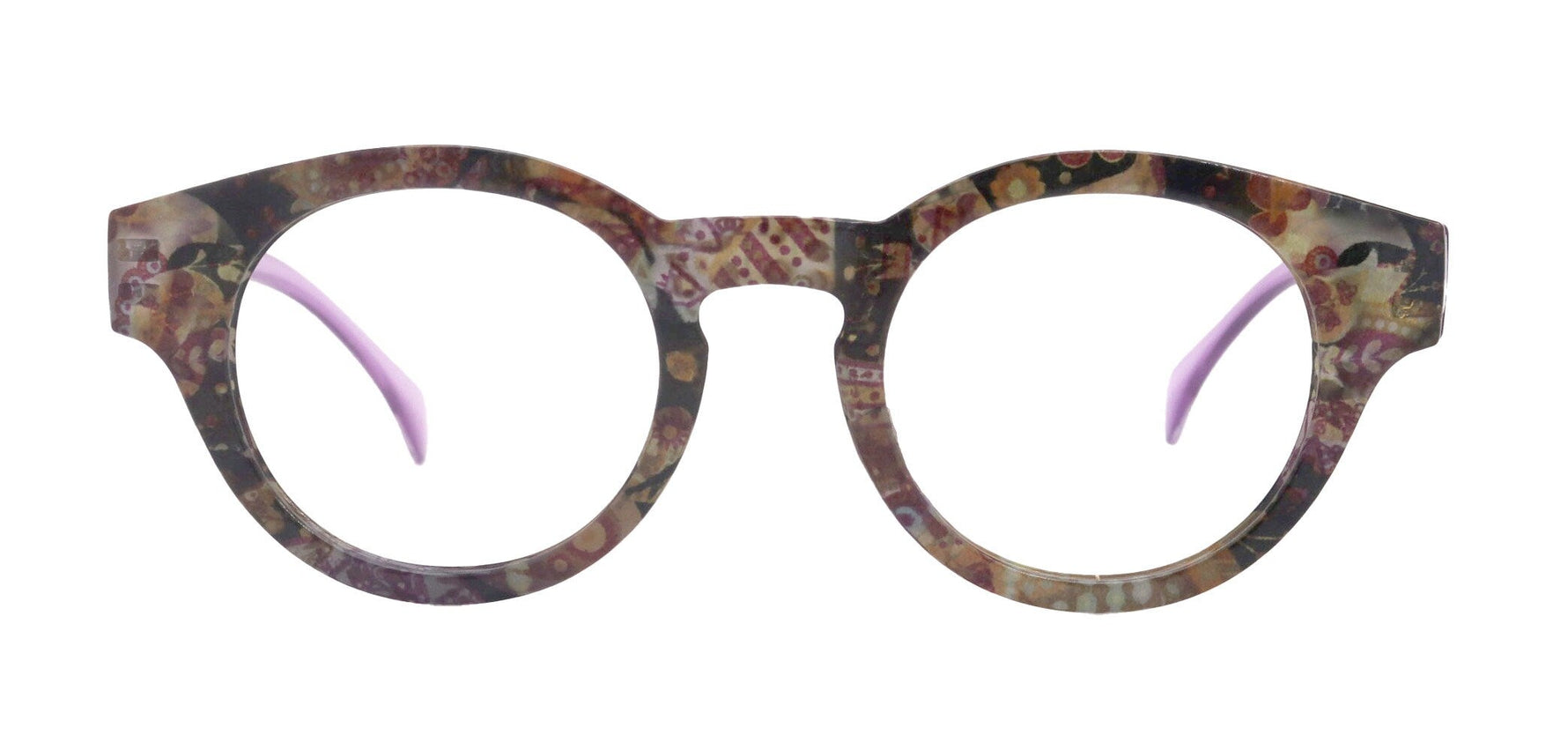 Xochitl, Premium Reading Glasses High-End Readers +1.25 .. +3.00 (Purple Paisley ) Round Optical Frames. NY Fifth Avenue.
