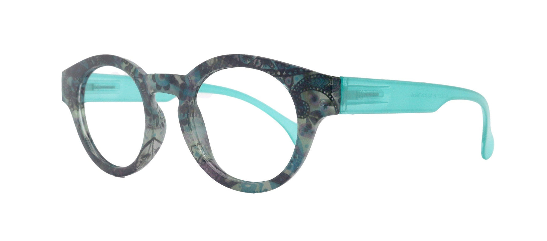 Xochitl, Premium Reading Glasses High-End Readers +1.25 .. +3.00 +4.00 (Turquoise) Round Optical Frames. NY Fifth Avenue.