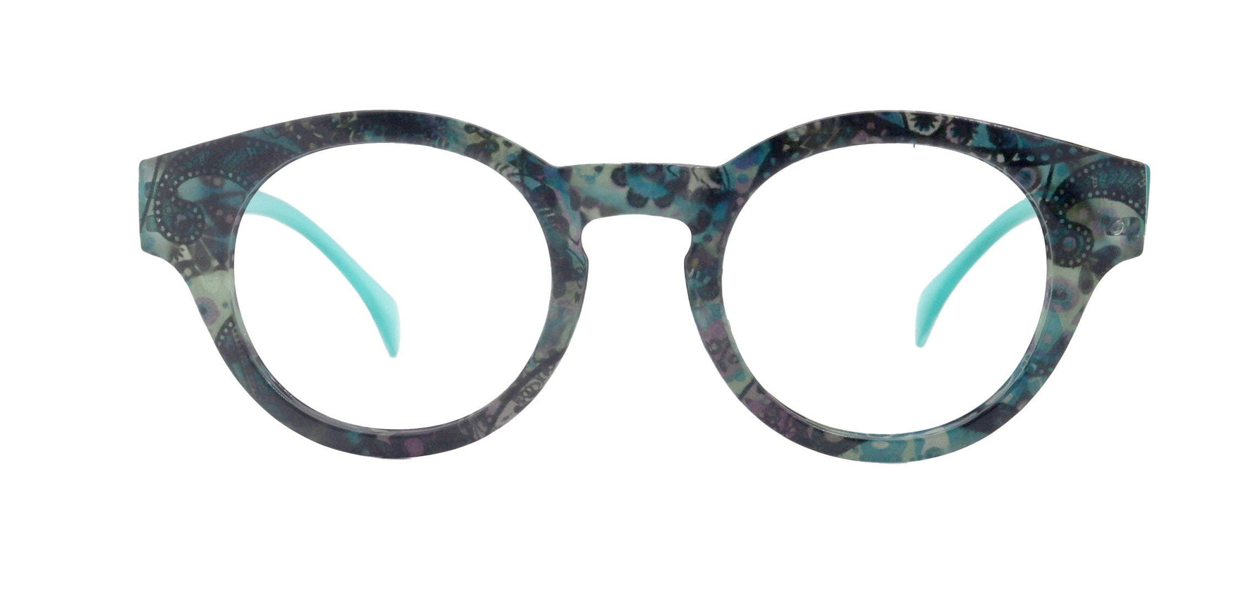 Xochitl, Premium Reading Glasses High-End Readers +1.25 .. +3.00 +4.00 (Turquoise) Round Optical Frames. NY Fifth Avenue.