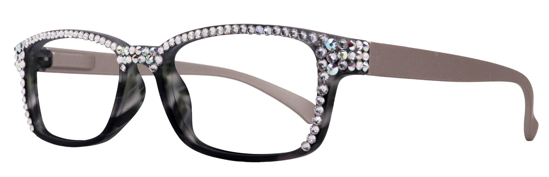 Olivia, BLING (Blue Light Glasses) Women Reading Glasses Adorned with (Full Top) (Clear) Genuine European Crystals. Square, NY Fifth Avenue.