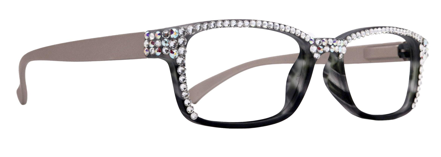 Olivia, BLING (Blue Light Glasses) Women Reading Glasses Adorned with (Full Top) (Clear) Genuine European Crystals. Square, NY Fifth Avenue.