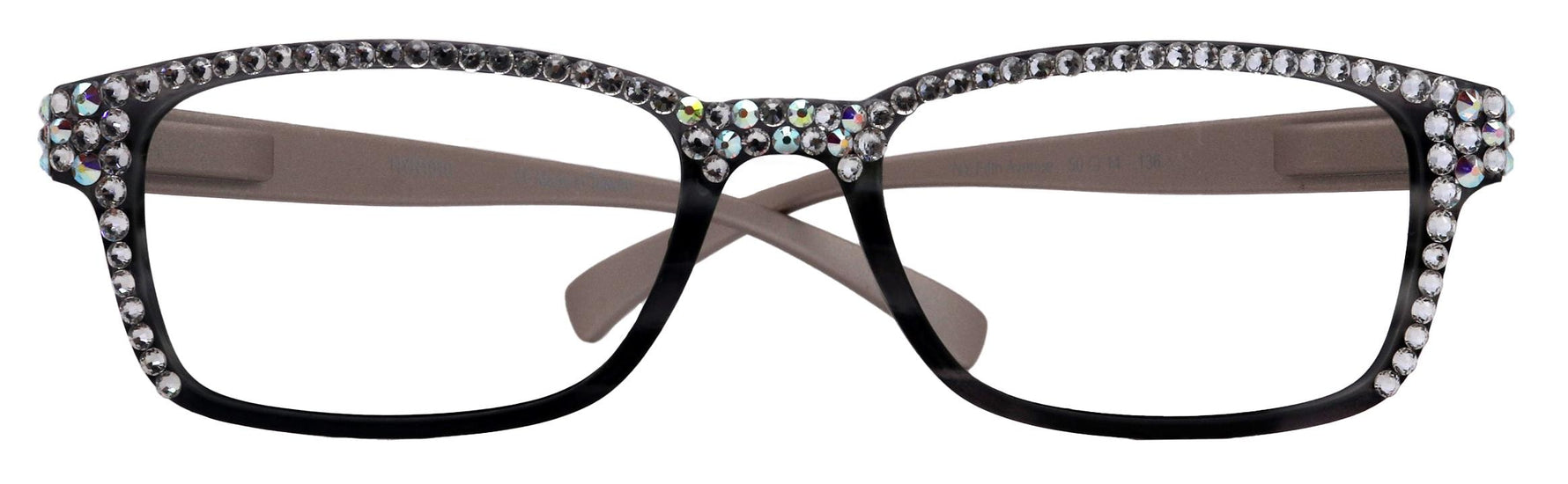Olivia, BLING (Blue Light Glasses) Women Reading Glasses Adorned with (Full Top) (Clear) Genuine European Crystals. Square, NY Fifth Avenue.