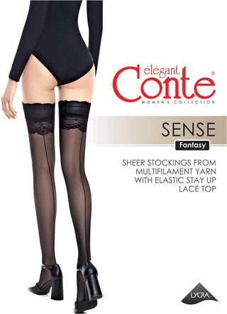 Fantasy Stockings Conte Sense - Silicone Lace Top with Back Seam Imitation - By Baano