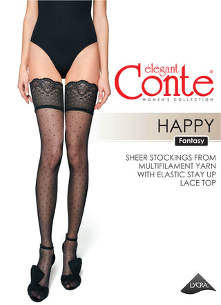 Fantasy Stockings Conte Happy - Polka Dot Silicone Lace Top - By Baano