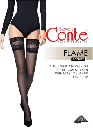 Fantasy Stockings Conte Flame - Silicone Lace Top - By Baano