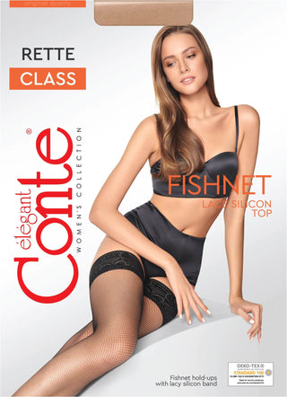 Stockings Conte Class Rette Micro - Fishnet Silicon-Top Thigh High Stay Ups - By Baano