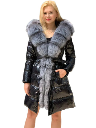 Onyx Genuine Silver Fox Down Parka 107cm - By Baano