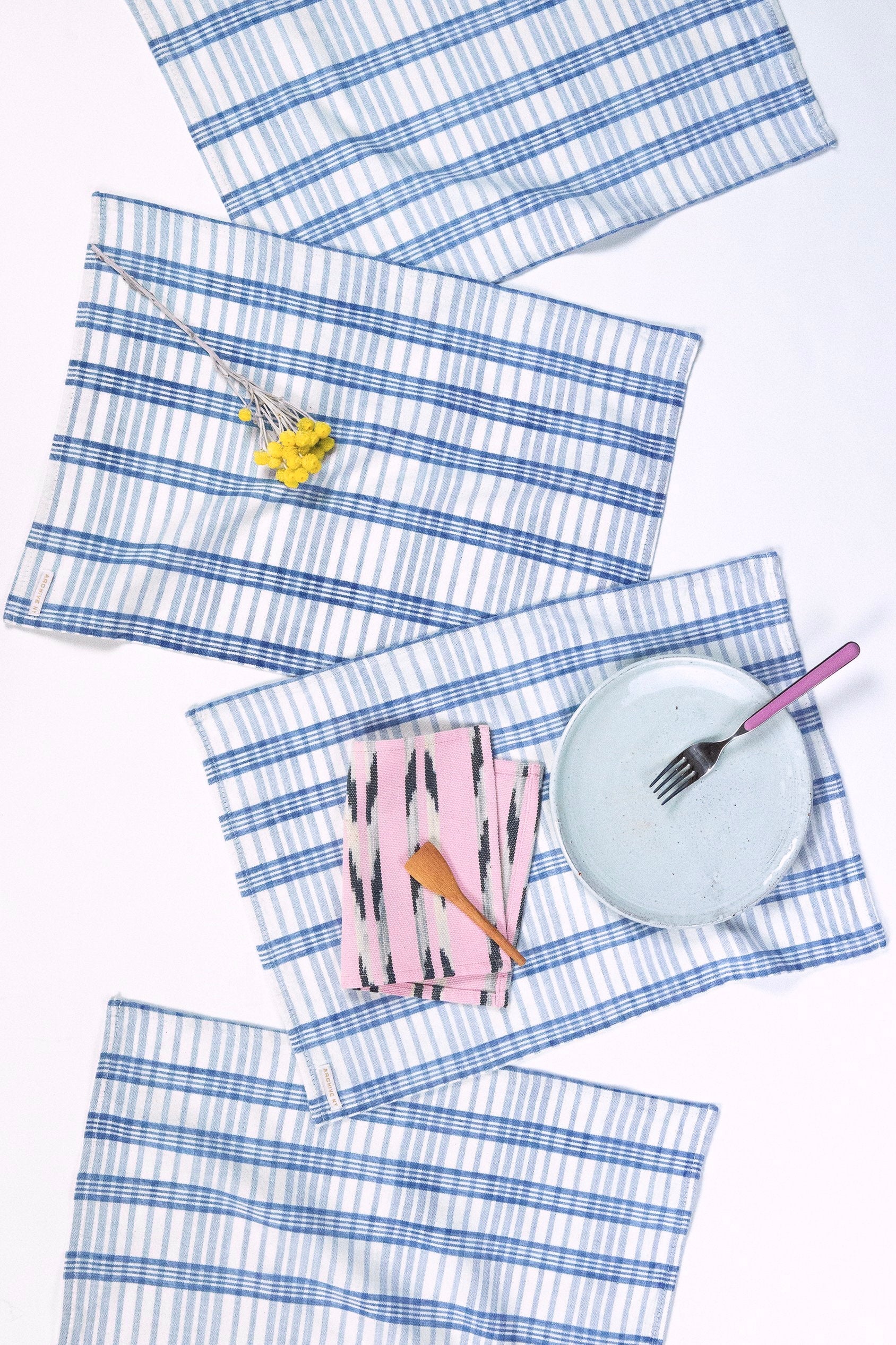 Coco Plaid Placemat in Natural Indigo