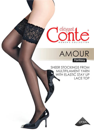 Fantasy Stockings Conte Amour - Openwork Elastic Band and Silk Effect - By Baano