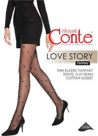 Fantasy Tights Conte Love Story - Diagonal Hearts and Dots - By Baano