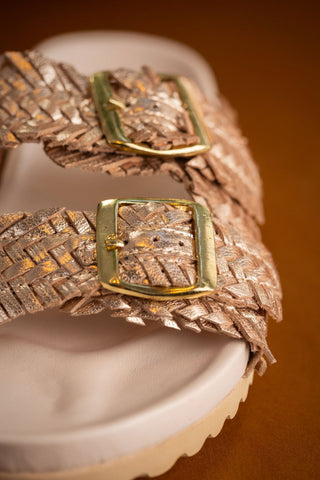 Intertwine Dual Woven Strap Slide in Champagne Naughty Monkey