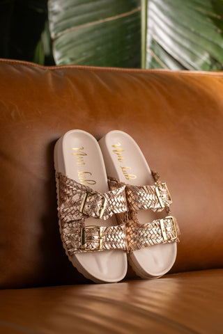 Intertwine Dual Woven Strap Slide in Champagne Naughty Monkey