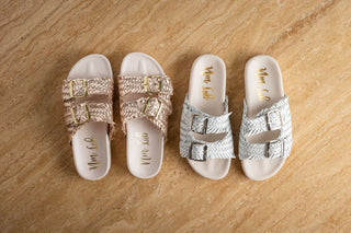 Intertwine Dual Woven Strap Slide in Champagne Naughty Monkey