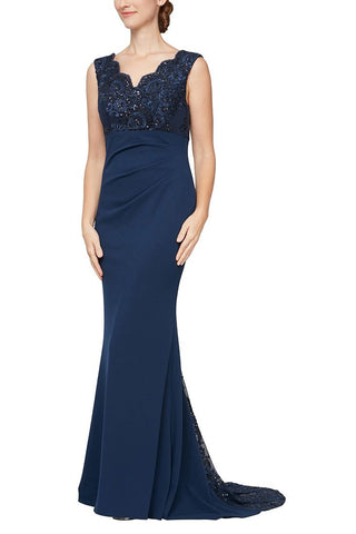 Alex Evenings V-Neck Sleeveless Back Zipper Long Gown Dress - By Baano