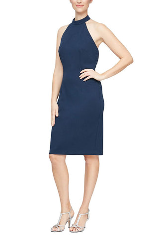 Alex Evenings Halter Neck Sleeveless Back Zipper Ruched Waist Short Dress - By Baano