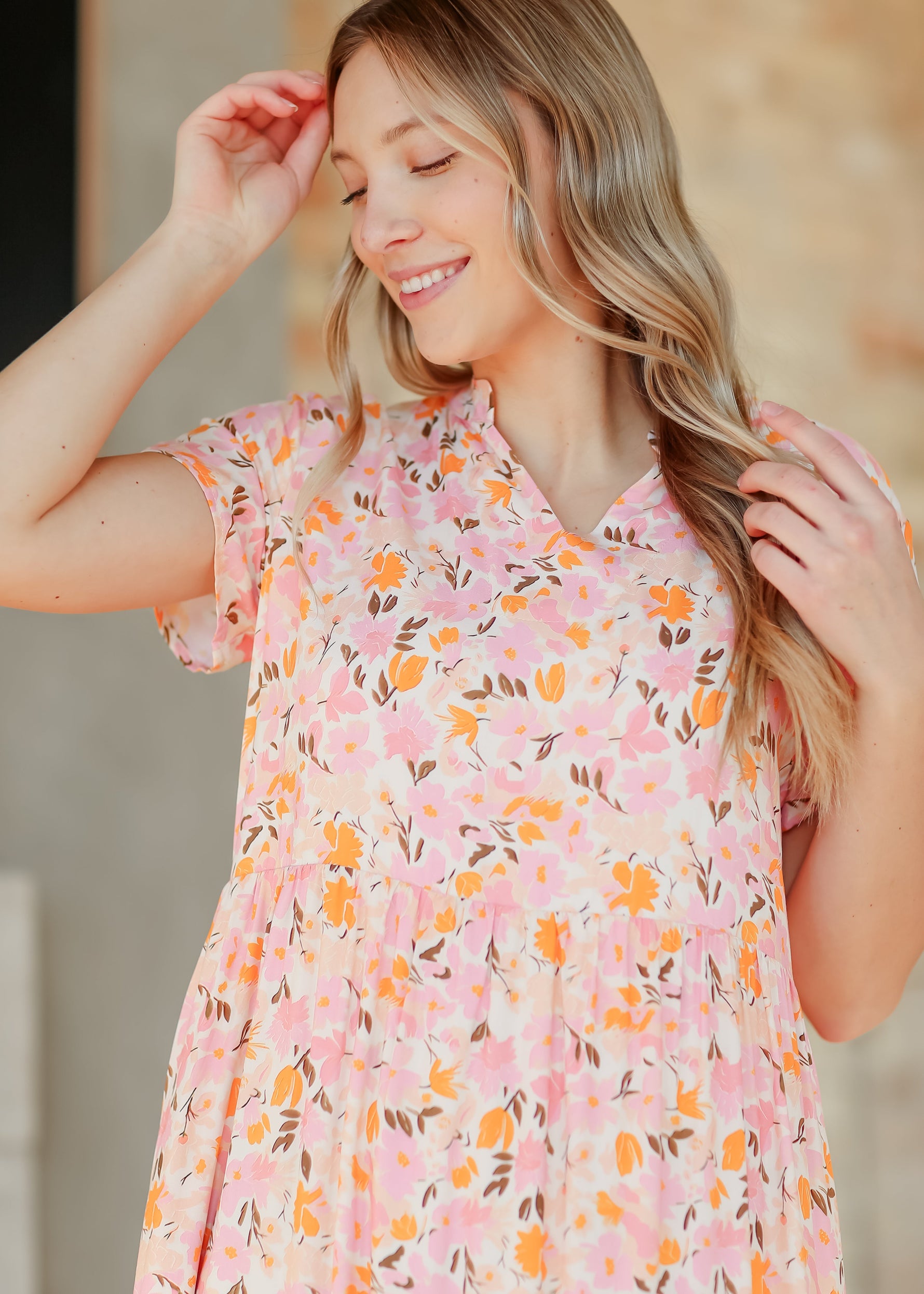 Jaydrien Floral Flutter Sleeve Midi Dress - By Baano