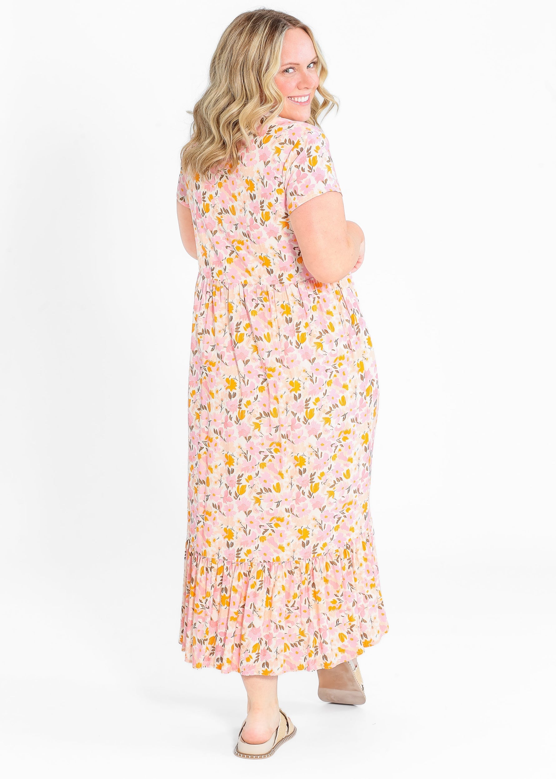 Jaydrien Floral Flutter Sleeve Midi Dress - By Baano