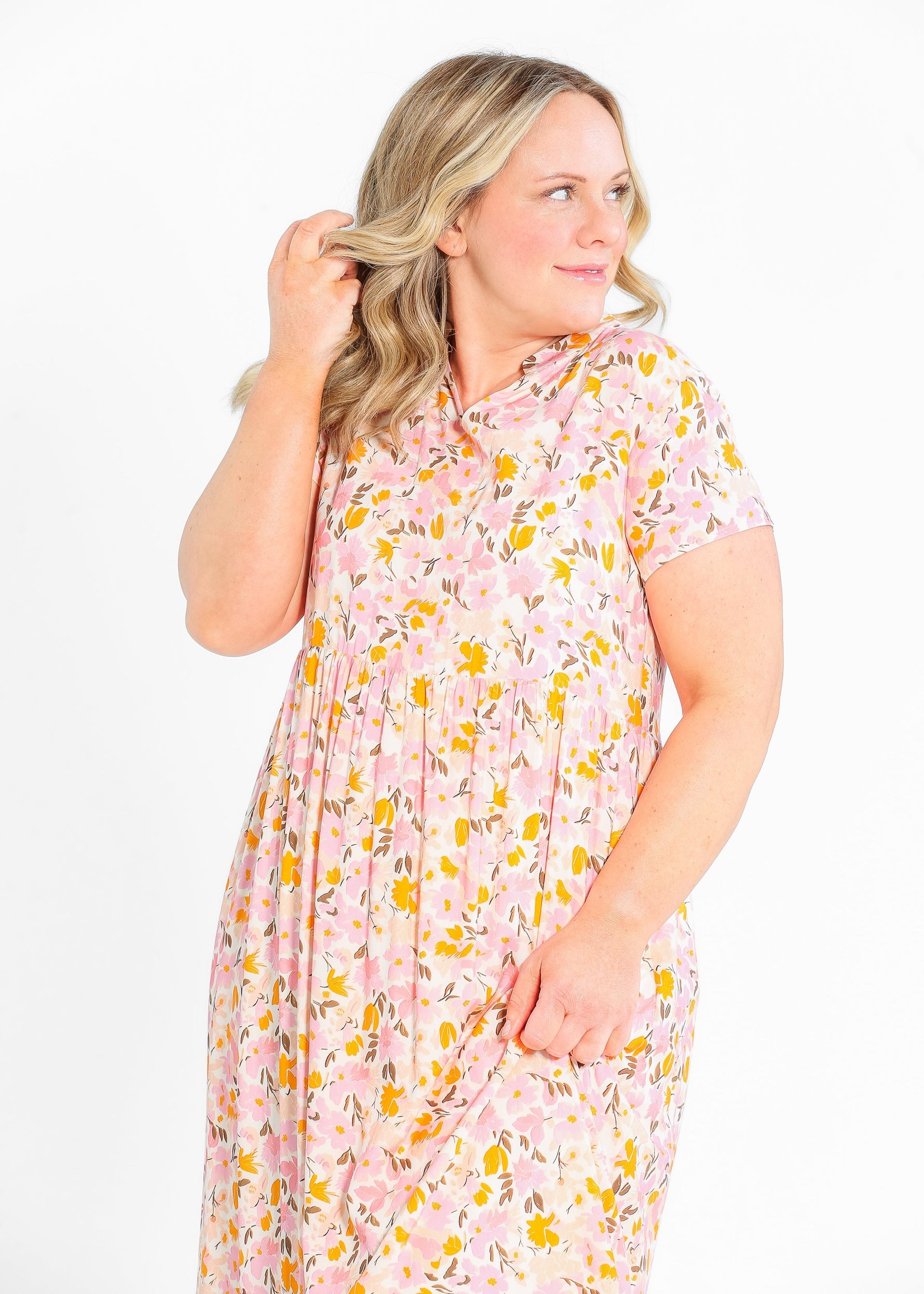 Jaydrien Floral Flutter Sleeve Midi Dress - By Baano