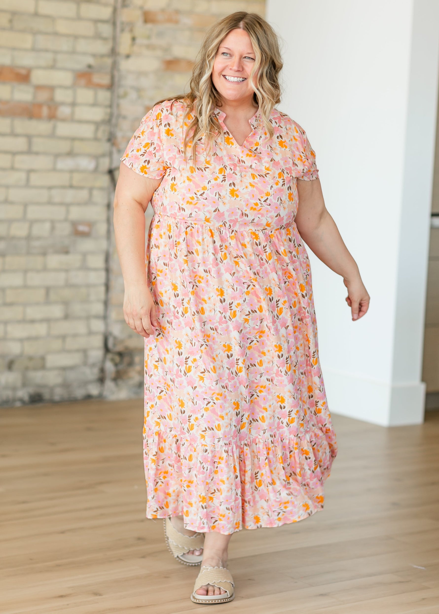 Jaydrien Floral Flutter Sleeve Midi Dress - By Baano