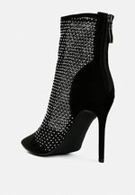 Jazz Rhinestone Embellished Mesh Stiletto Boots