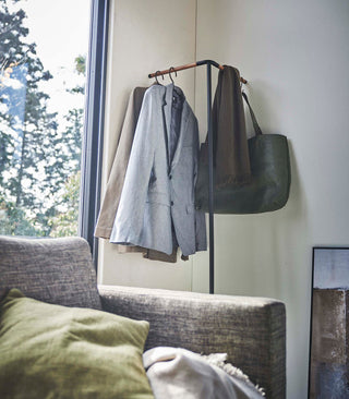 Corner Leaning Coat Hanger (63" H)  - Steel + Wood - By Baano