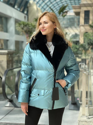 Genuine Polar Fox Fur Down Fill Water-Repellent Coat - By Baano