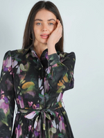 Chiffon Belted Pleated Shirt Dress