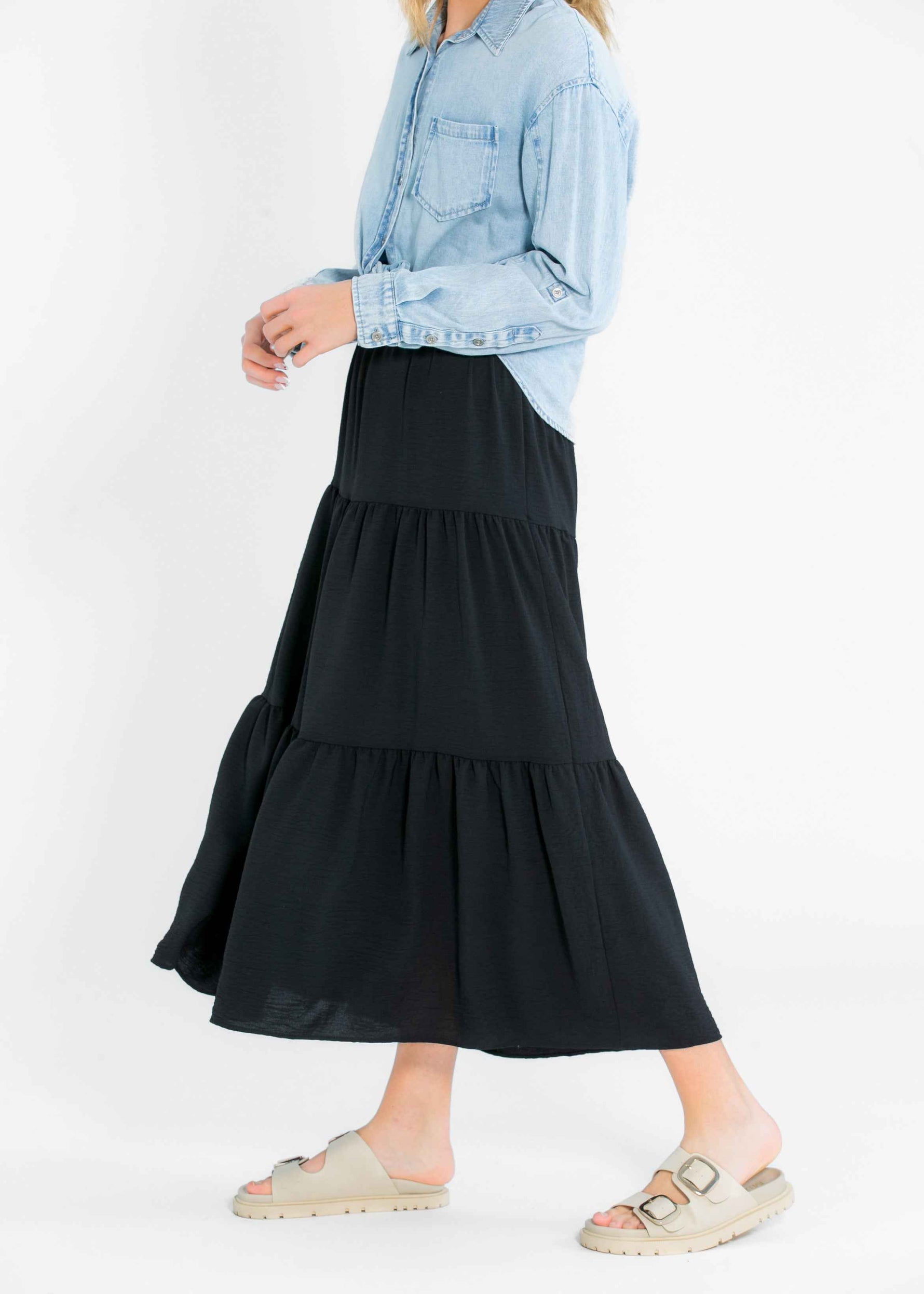 Jill Stretch Waist Tiered Maxi Skirt - Glamourous Grace