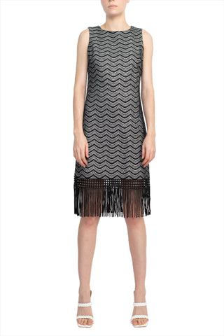 Julia Jordan Crew Neck Sleeveless Shift Zipper Back Lace Fringe Dress - By Baano