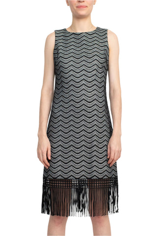 Julia Jordan Crew Neck Sleeveless Shift Zipper Back Lace Fringe Dress - By Baano