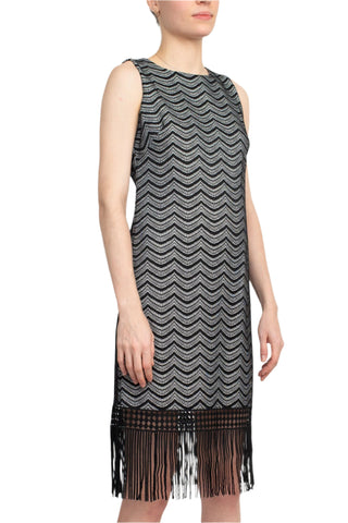 Julia Jordan Crew Neck Sleeveless Shift Zipper Back Lace Fringe Dress - By Baano