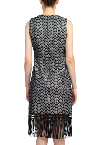 Julia Jordan Crew Neck Sleeveless Shift Zipper Back Lace Fringe Dress - By Baano