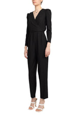 Julia Jordan V - Neck Long Sleeve Tie Back Zipper Back Solid Stretch Crepe Jumpsuit - Glamourous Grace