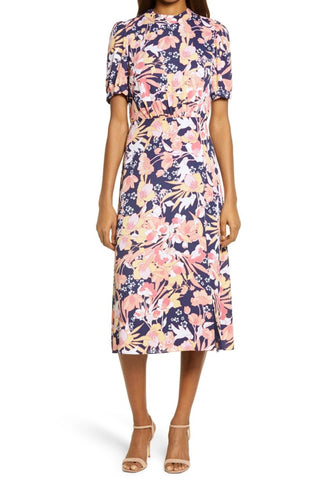 Julia Jordan High Neck Zipper Back Slit Side Floral Print Polyester Dress - Glamourous Grace