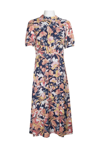 Julia Jordan High Neck Zipper Back Slit Side Floral Print Polyester Dress - Glamourous Grace