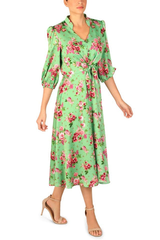 Julia Jordan Floral - Print Tie - Waist Midi Charmeuse Dress - Glamourous Grace