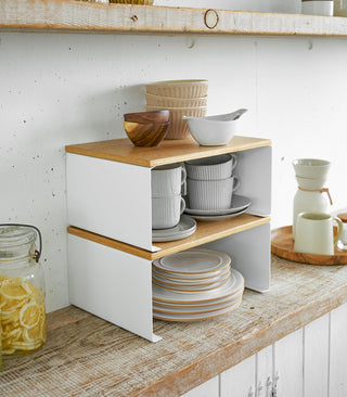 Stackable Countertop Shelf - Two Sizes - Steel + Wood - By Baano