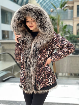 Leopard Genuine Silver Fox Fur Parka with Rabbit Fur Insulation - By Baano