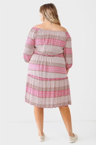 Plus Combo Printed Ruffle Flare Hem Mini Dress