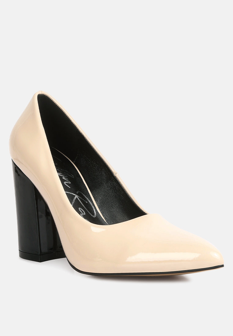 Kamira Patent Block Heeled Pumps London Rag International