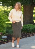 Kennedy Olive Midi Denim Skirt