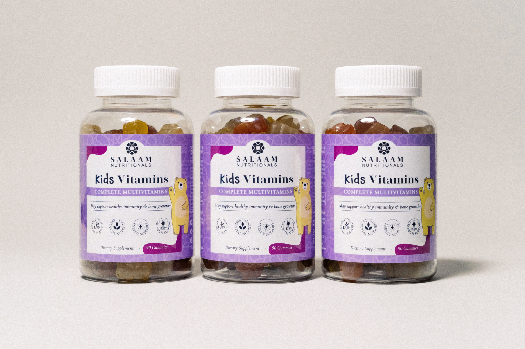 Halal Kids Gummy Multivitamins with Vitamins A, C, E & Zinc - 90 Count | Salaam Nutritionals - By Baano