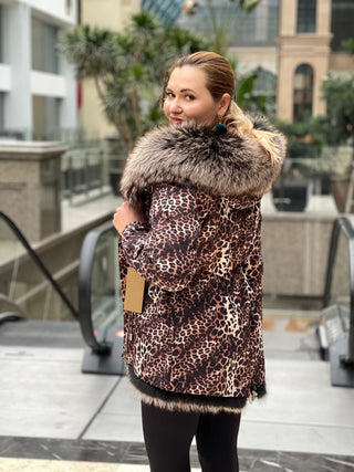 Leopard Genuine Silver Fox Fur Parka with Rabbit Fur Insulation - By Baano