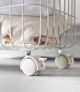 Rolling Wire Basket (15" H)  - Steel + Wood - By Baano