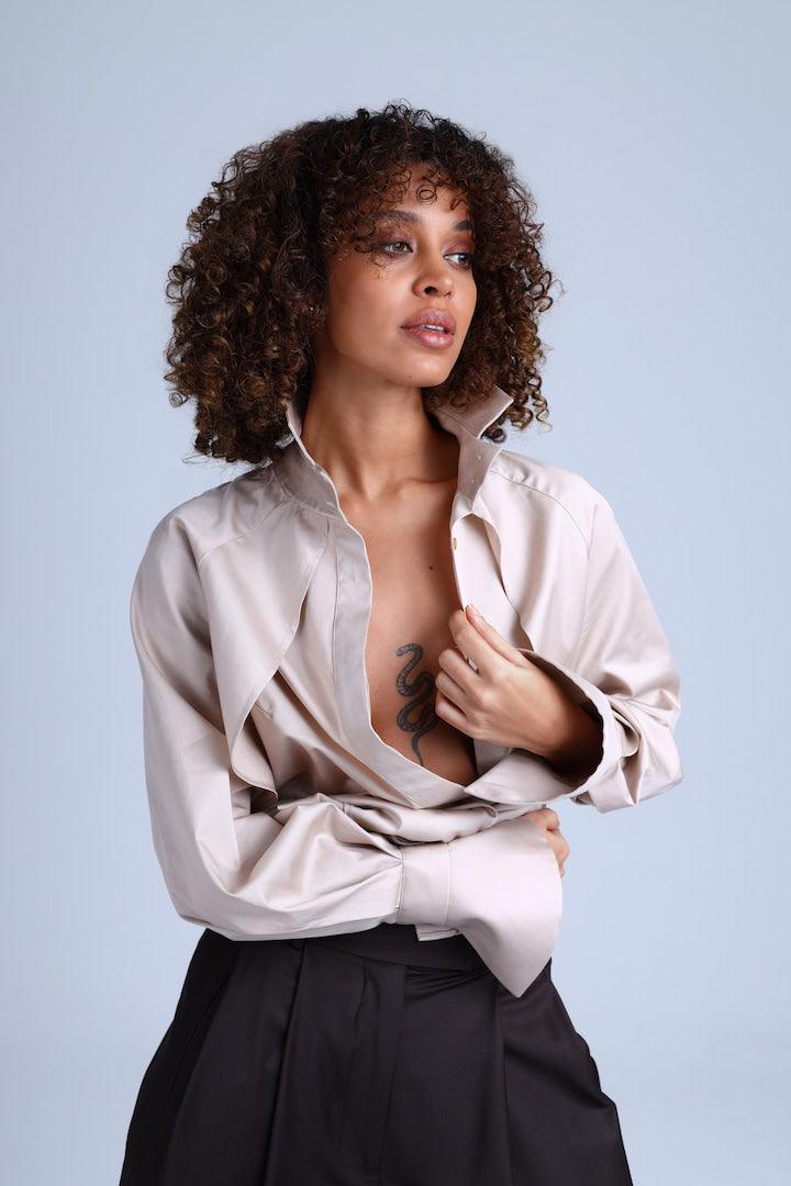 Diva Business Style Beige Organic Cotton Shirt ETNA